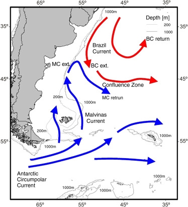 Map of the Arg Brazil Current